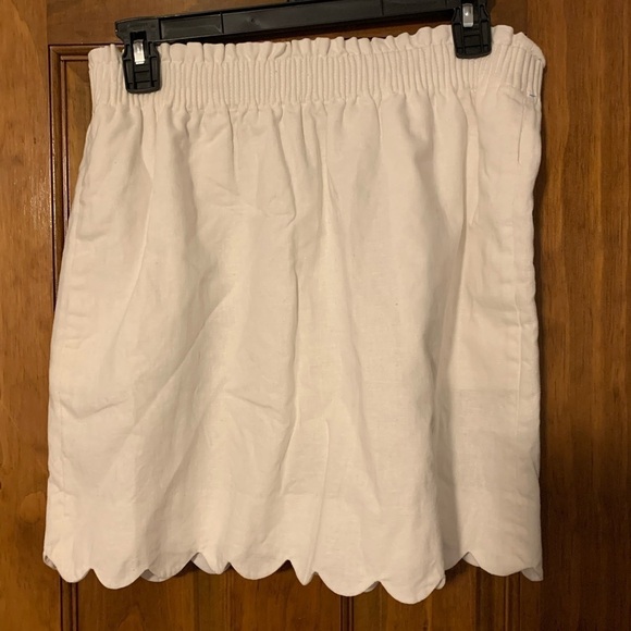 J Crew Factory Linen  & Cotton White Mini Shirt with Scalloped Hem Size 4 - Picture 1 of 4